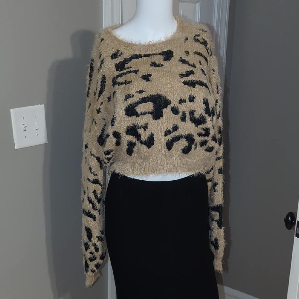 Blue Blush Tan and Black Animal Print Sweater